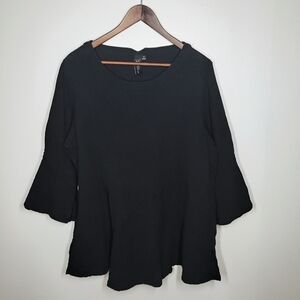 Focus Casual Life Top Womens Medium Black Gauzy Cotton Asymmetrical Lagenlook